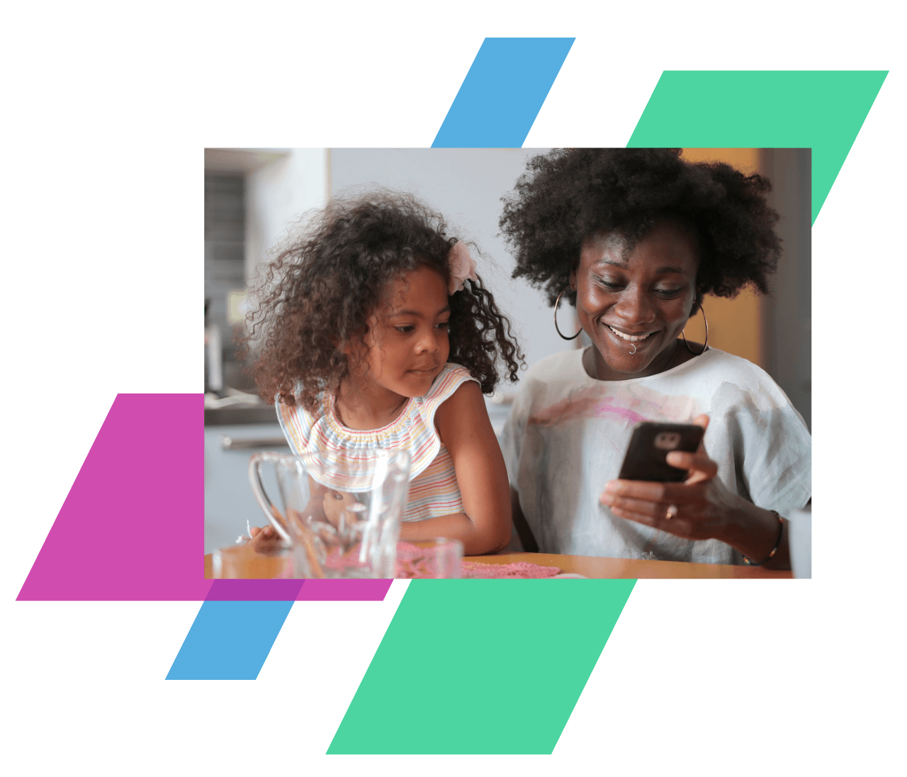 A mother and daughter on a mobile phone