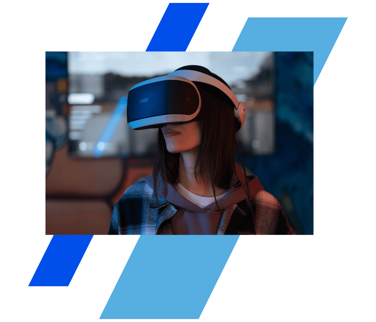 A woman with a VR headset on