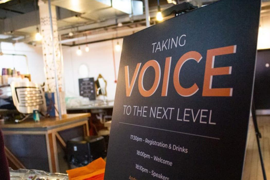 Taking voice to the next level sign