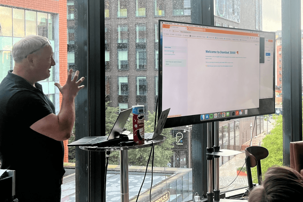 Adam speaking about DomBot image