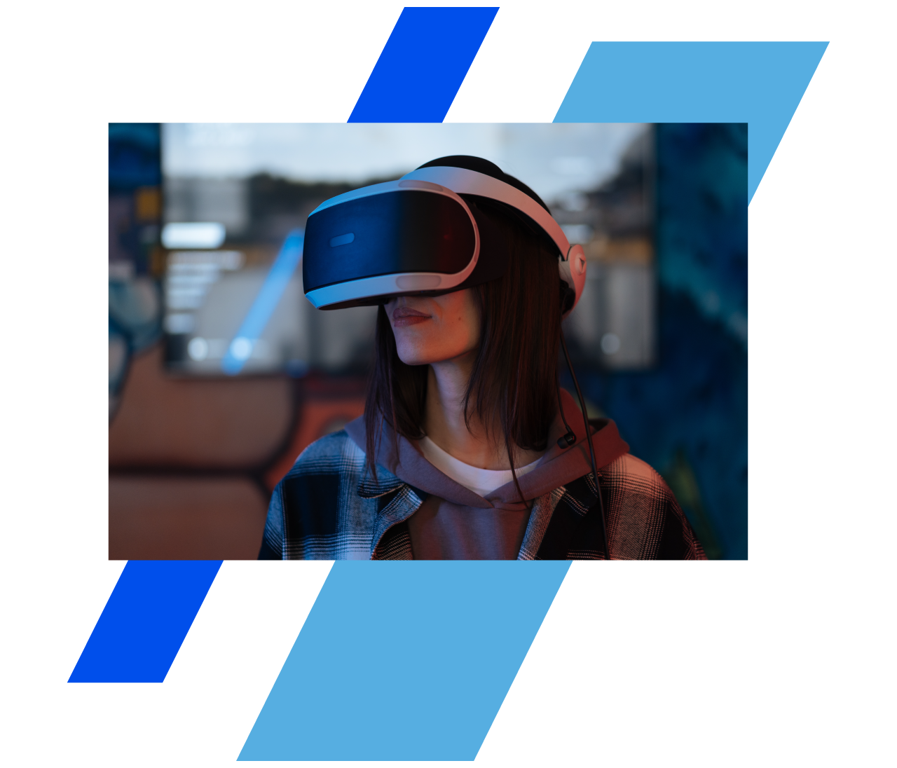 A woman with a VR headset on